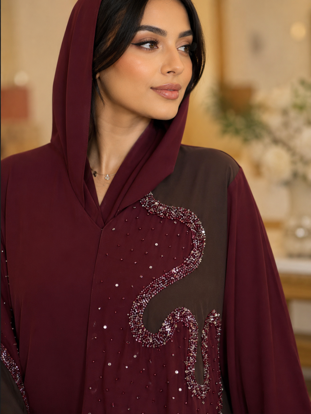 Ruby Noir Crystal Embellished Premium Abaya