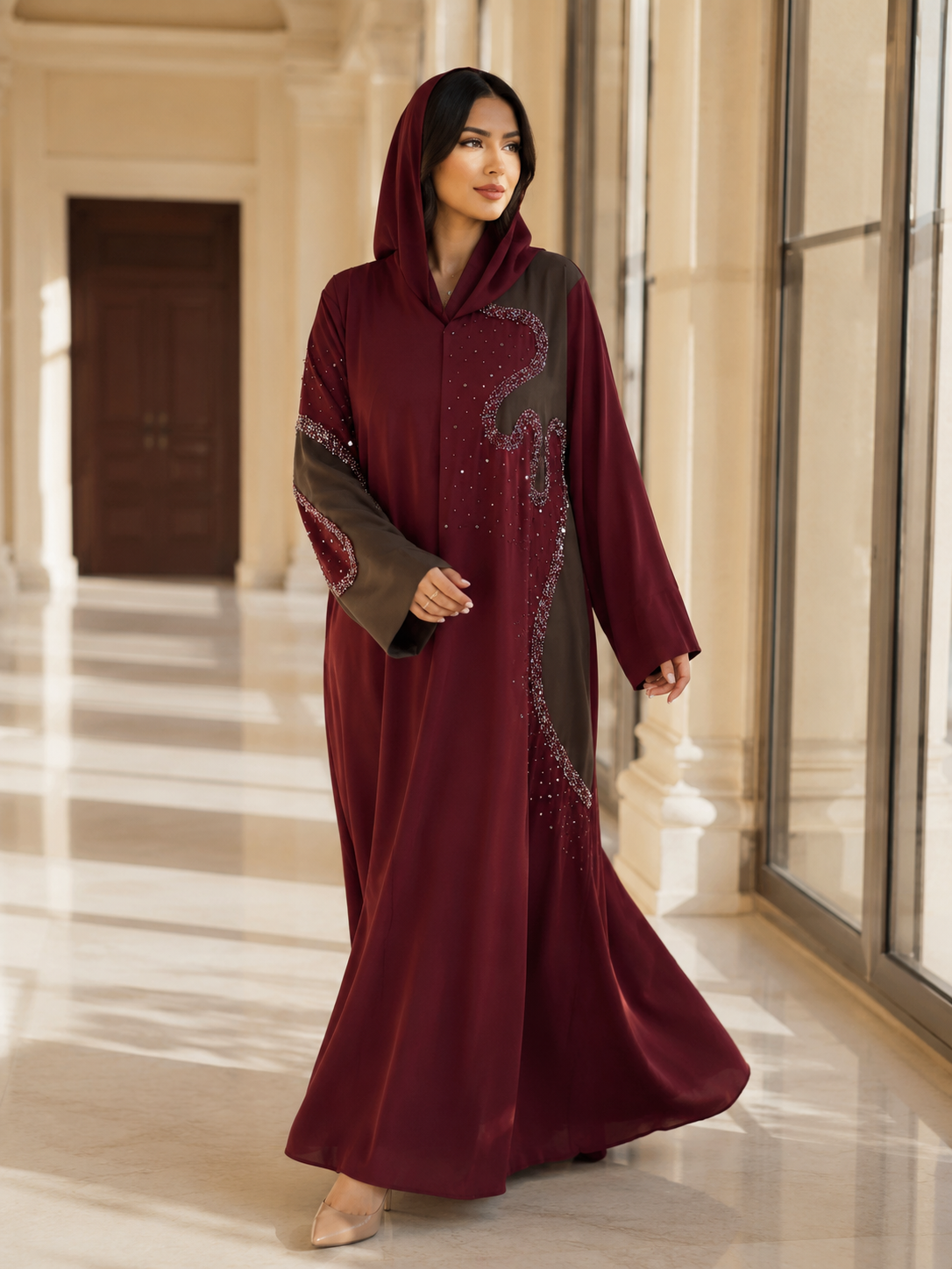 Ruby Noir Crystal Embellished Premium Abaya