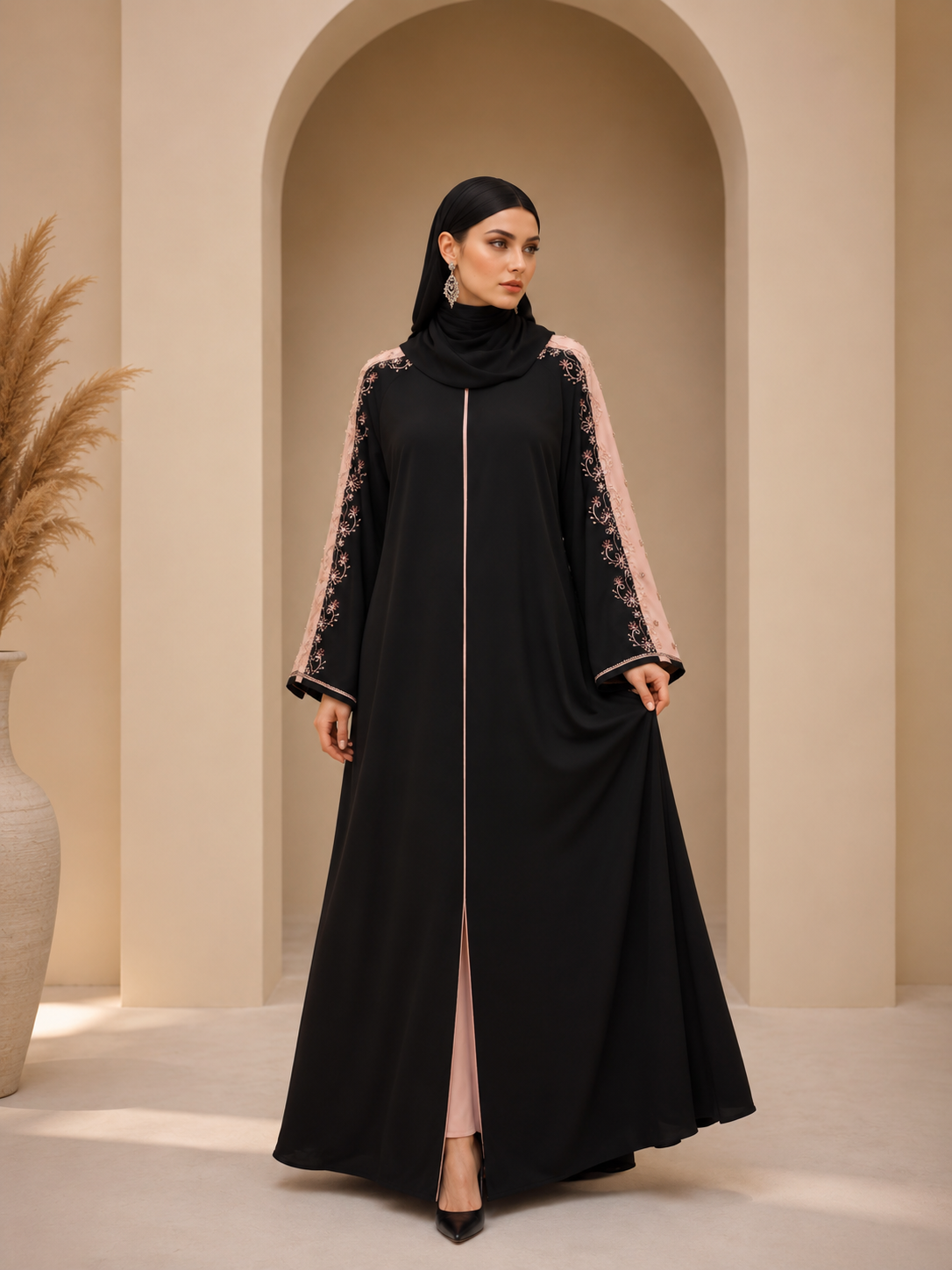 Noir Blush Hand work Modest Abaya