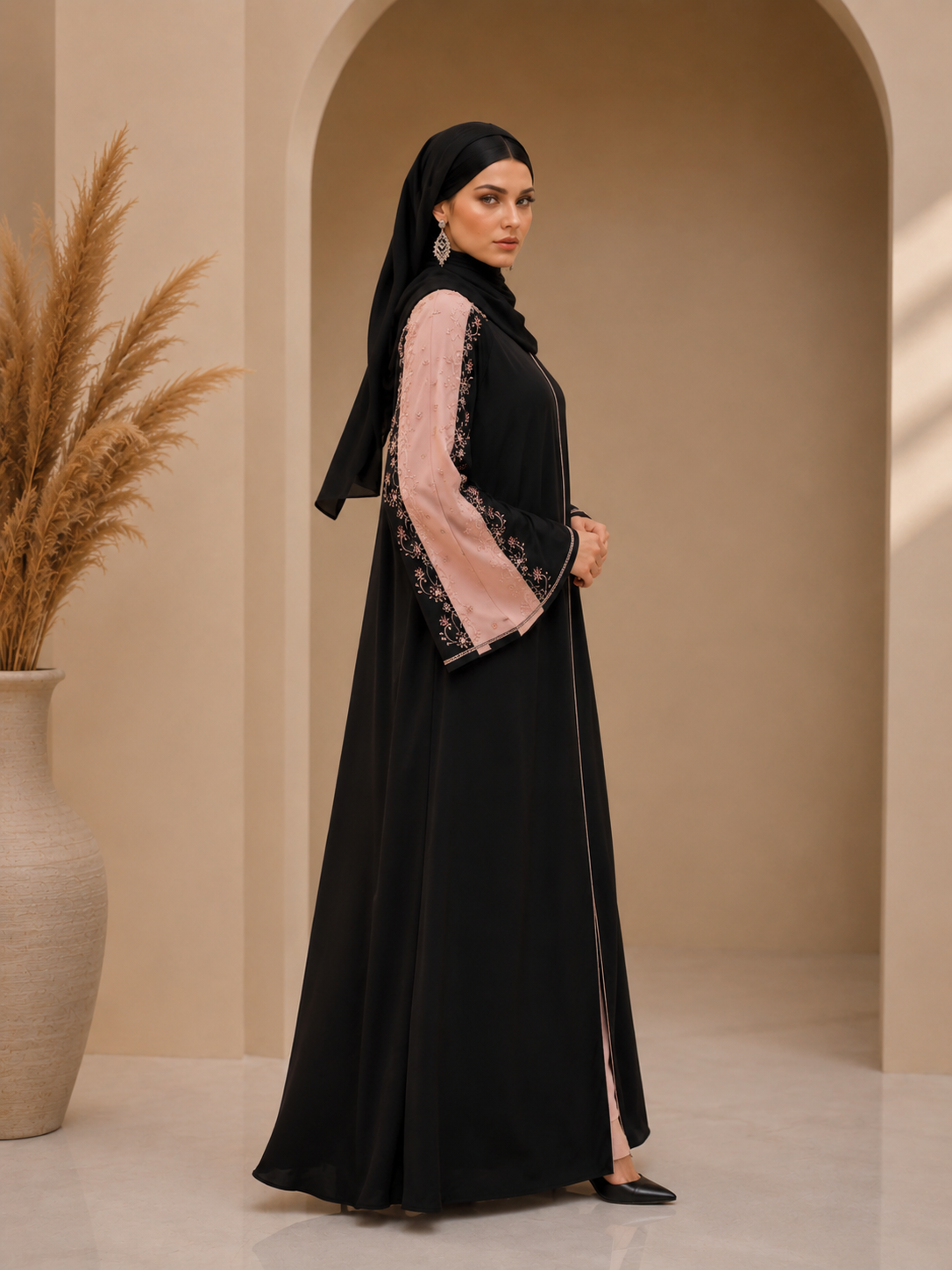 Noir Blush Hand work Modest Abaya