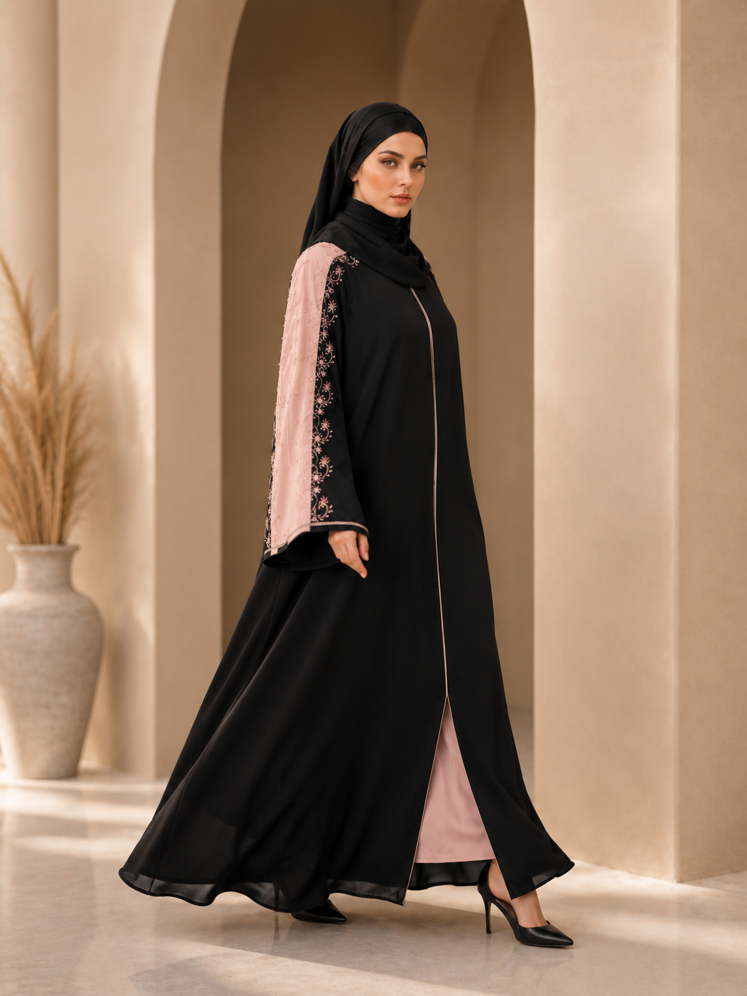 Noir Blush Hand work Modest Abaya