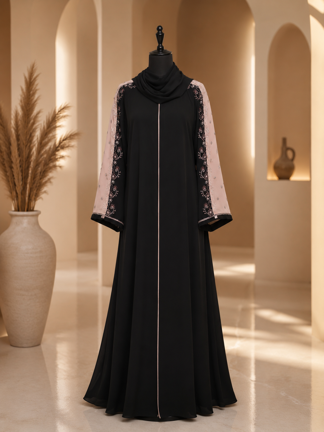 Noir Blush Hand work Modest Abaya