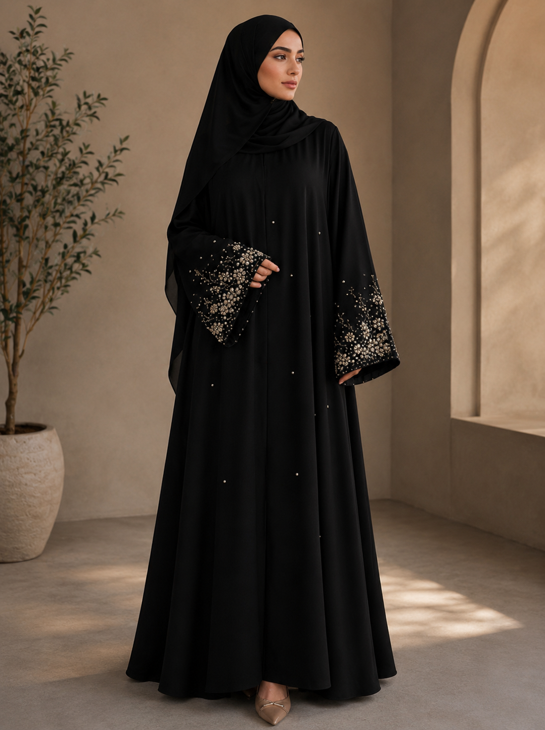 Noir Crystal Handwork Abaya