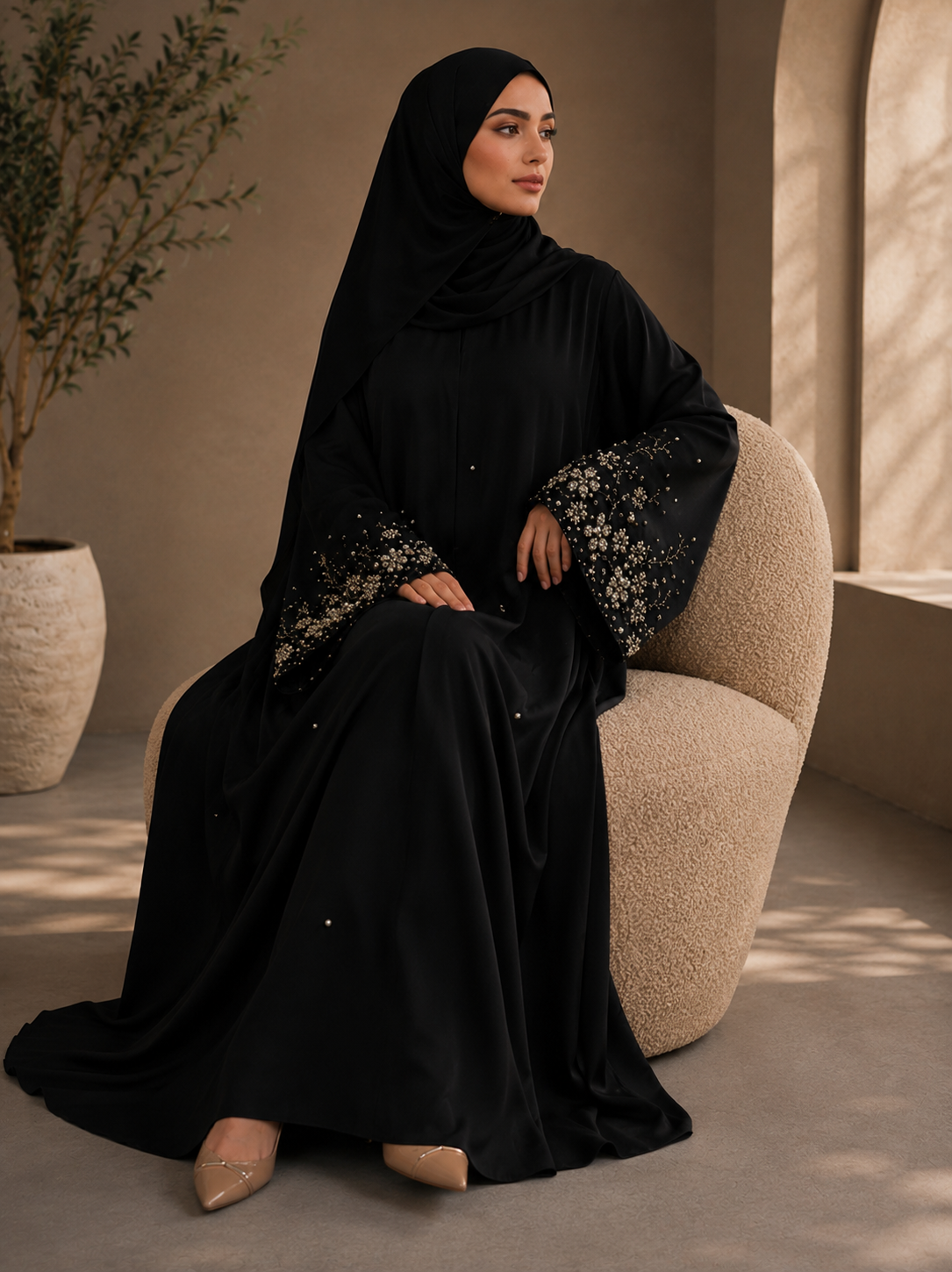 Noir Crystal Handwork Abaya