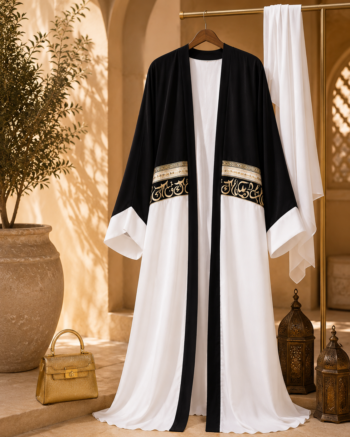 Noir Ivory Arabic Luxe Abaya Set