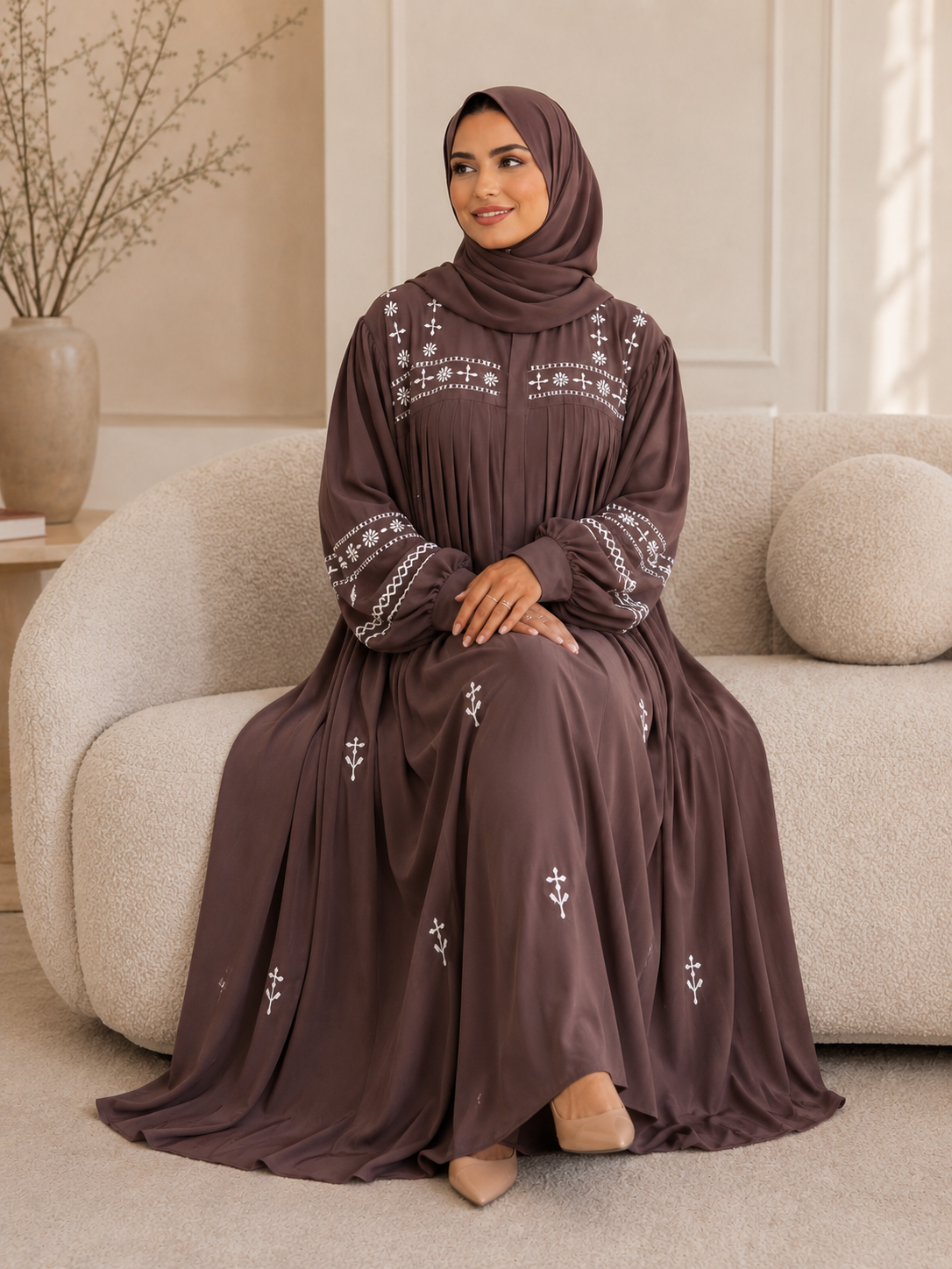 Nooré Pleated with beautiful embroidery Abaya