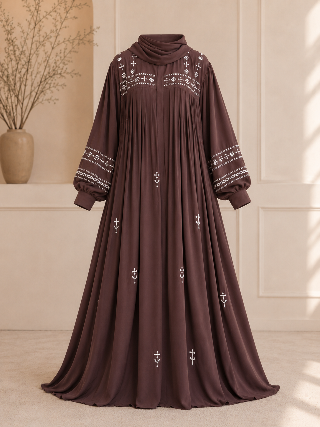 Nooré Pleated with beautiful embroidery Abaya