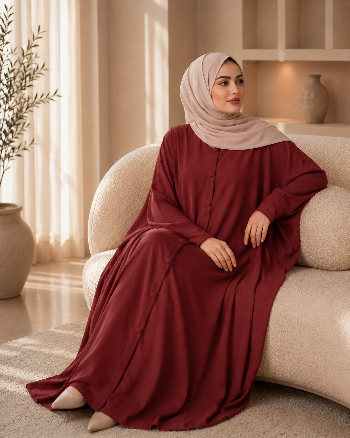 Sahara Grace Batwing Abaya – Burgundy