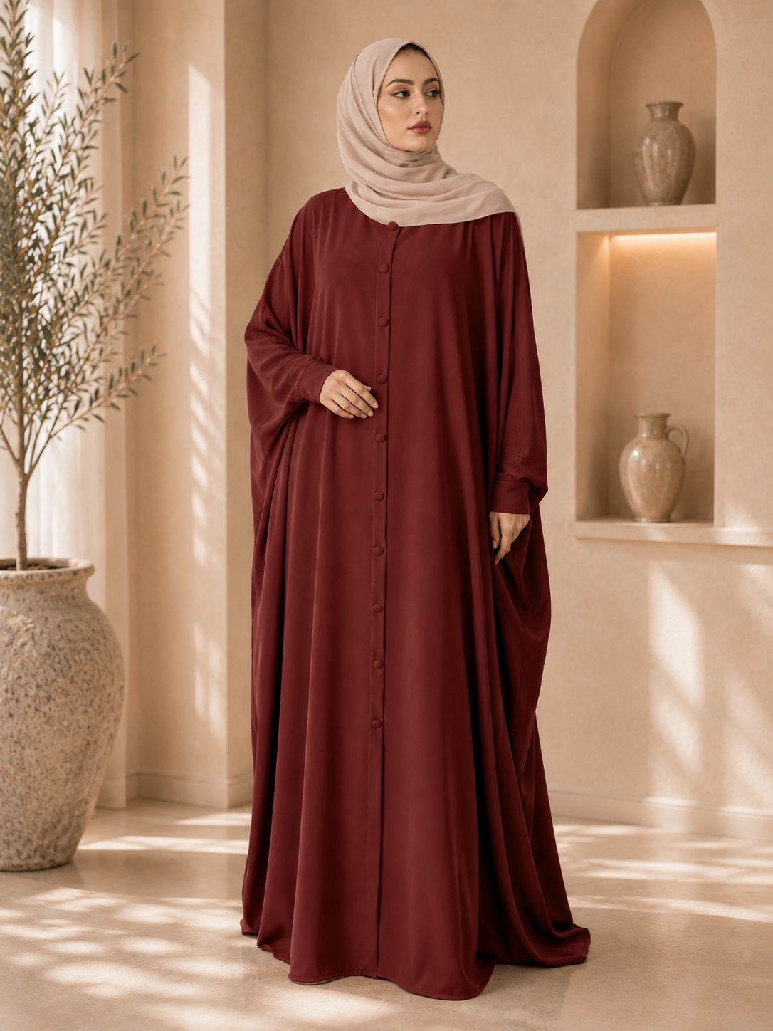 Sahara Grace Batwing Abaya – Burgundy