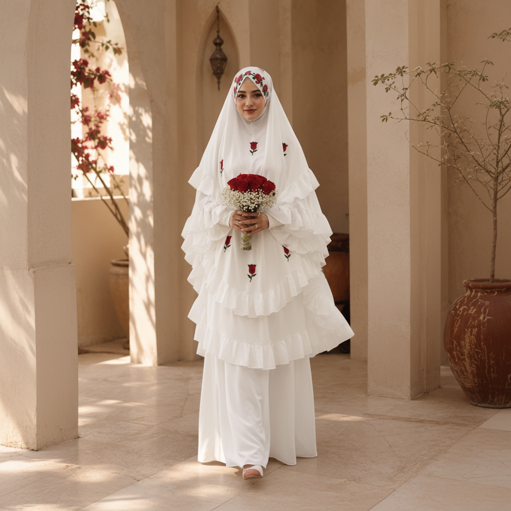 Abaya Al Jalilah – Luxury Layered Rose Khimar Set
