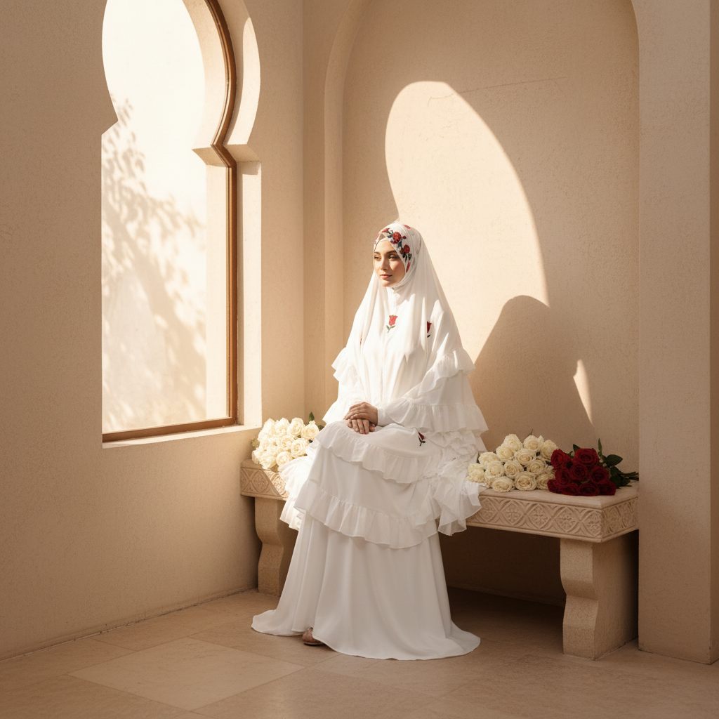 Abaya Al Jalilah – Luxury Layered Rose Khimar Set