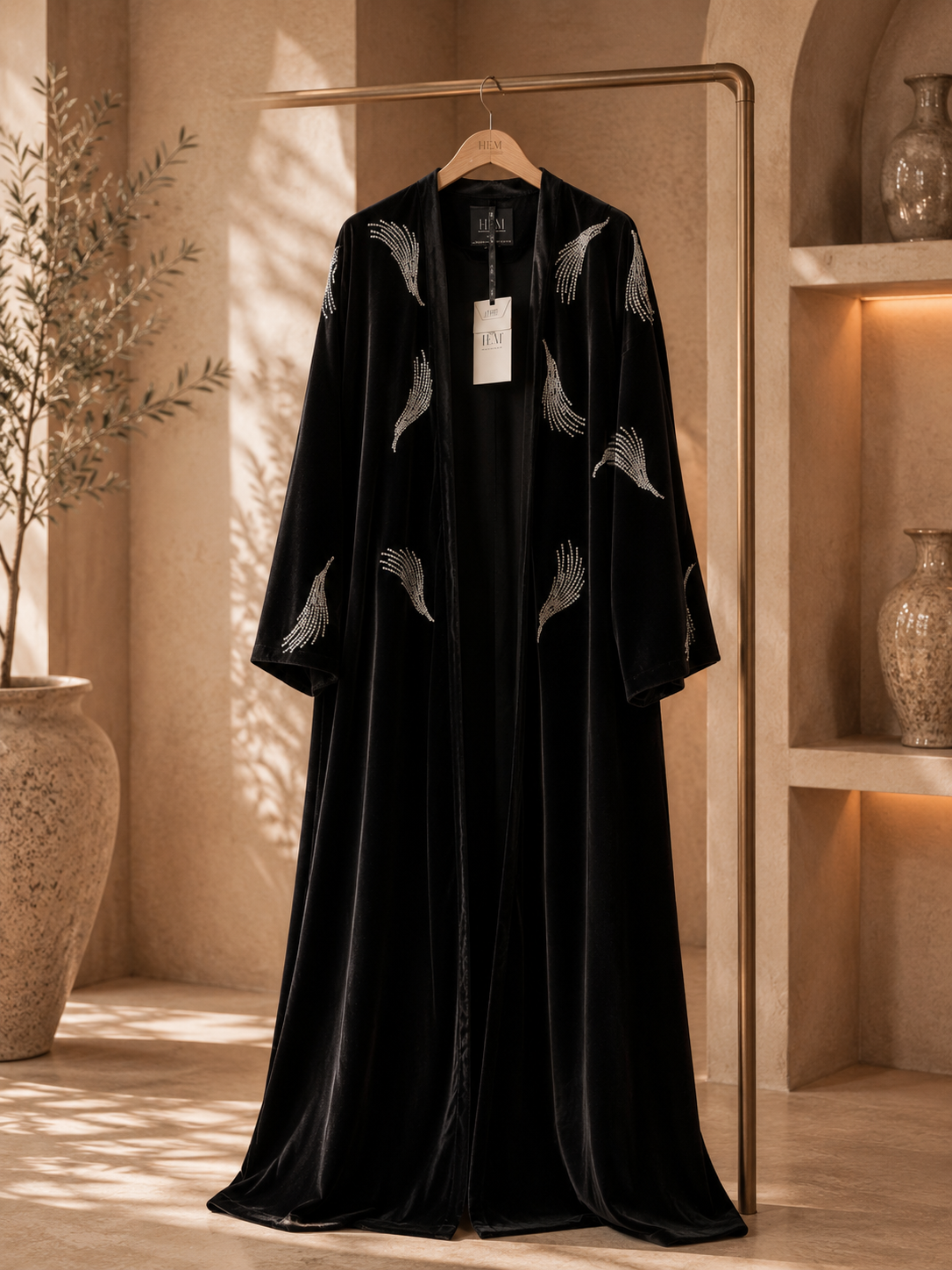 Noir Feather Crystal Abaya