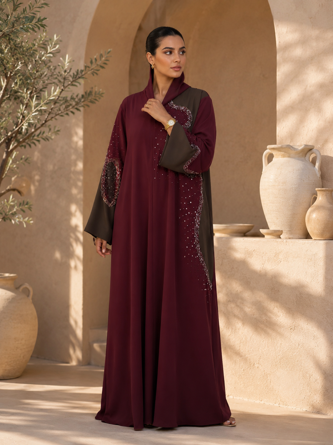 Ruby Noir Crystal Embellished Premium Abaya
