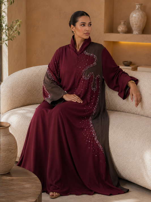 Ruby Noir Crystal Embellished Premium Abaya