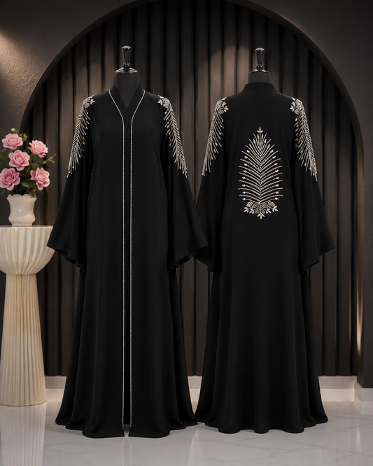 Midnight Crystal Leaf Luxury Abaya