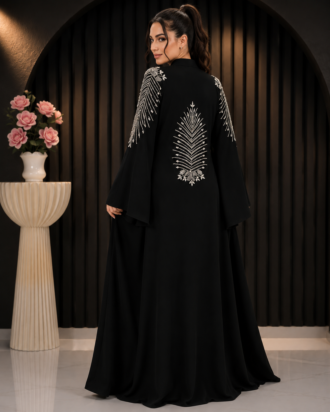 Midnight Crystal Leaf Luxury Abaya