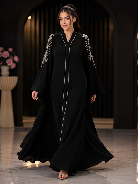 Midnight Crystal Leaf Luxury Abaya