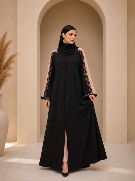 Noir Blush Hand work Modest Abaya