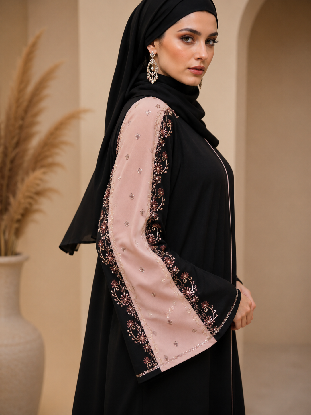 Noir Blush Hand work Modest Abaya