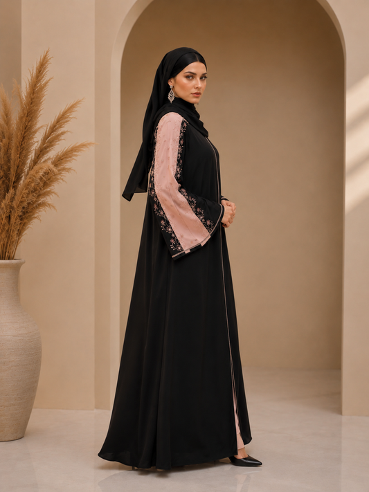 Noir Blush Hand work Modest Abaya