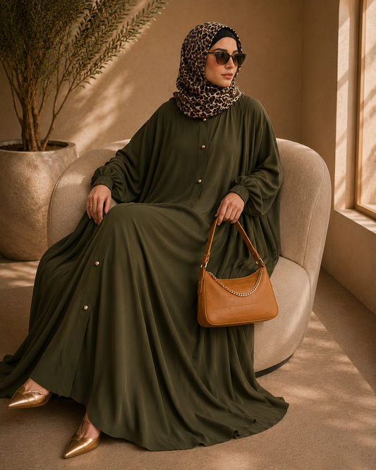 Olive Luxe Flow Abaya