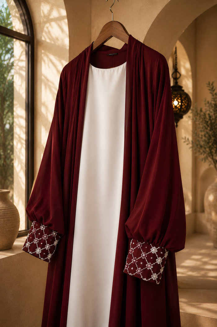 Burgundy Nida Embroidered Modest Set