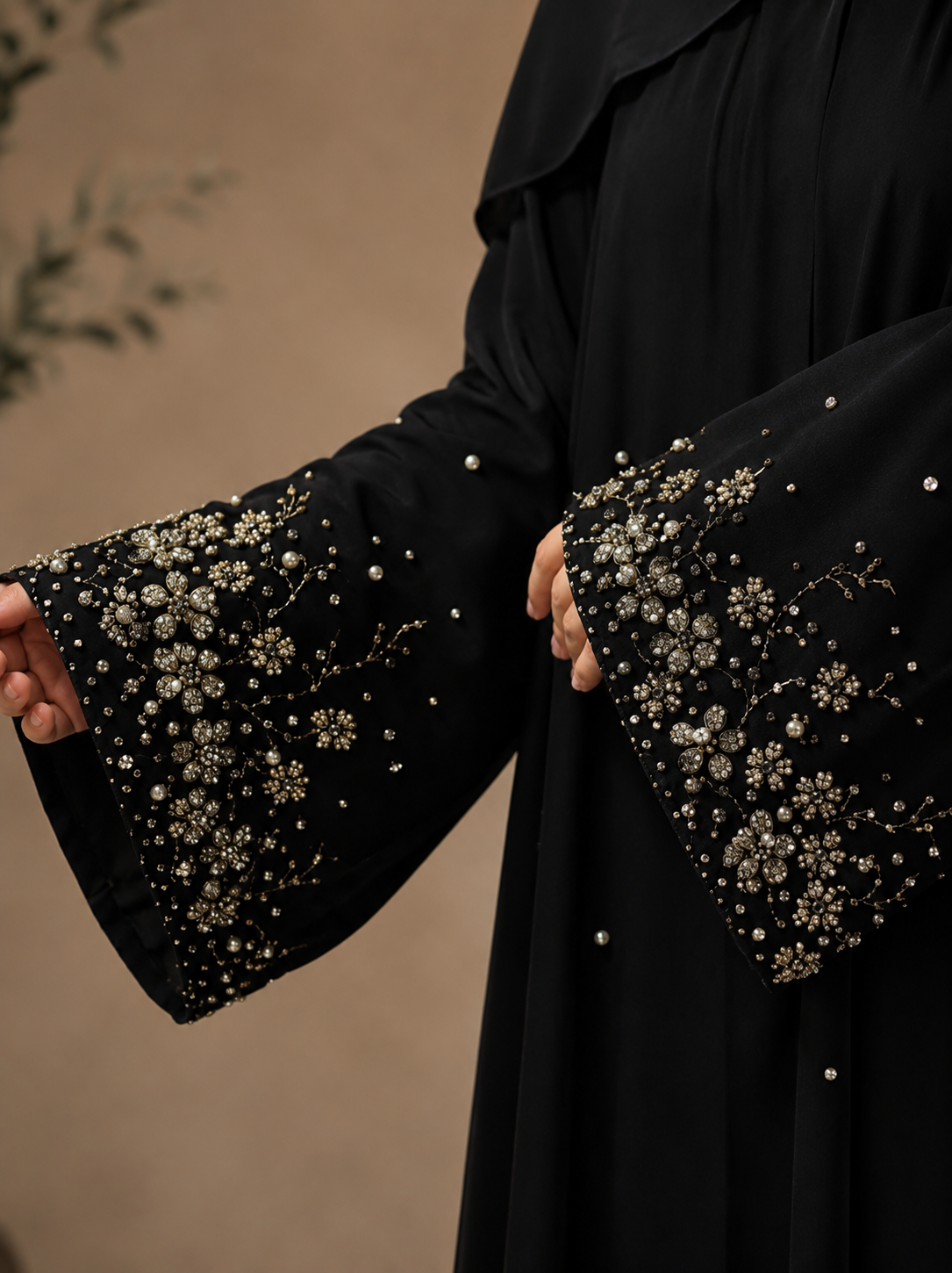 Noir Crystal Handwork Abaya