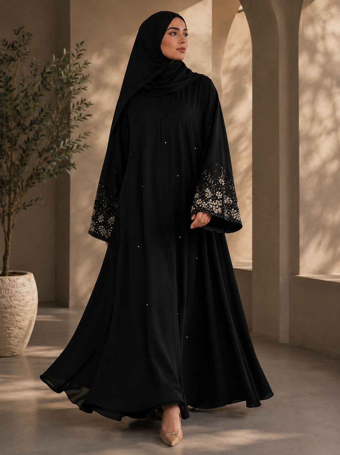 Noir Crystal Handwork Abaya