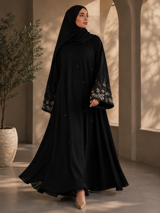 Noir Crystal Handwork Abaya