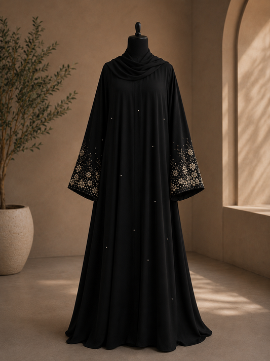 Noir Crystal Handwork Abaya