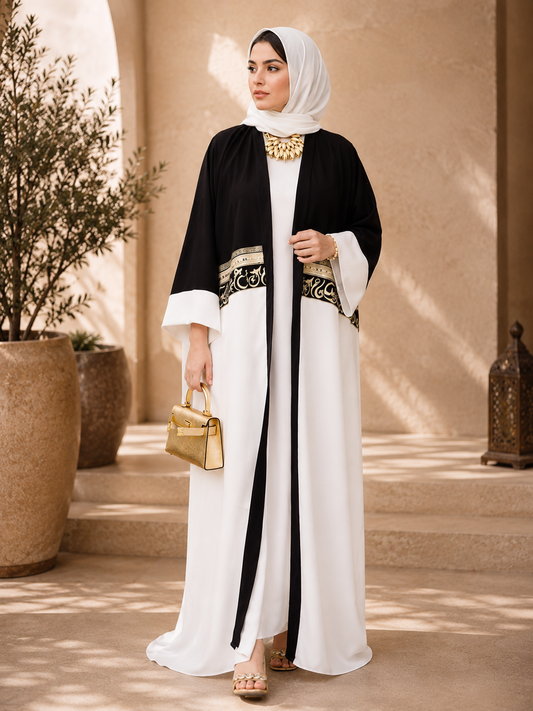 Noir Ivory Arabic Luxe Abaya Set