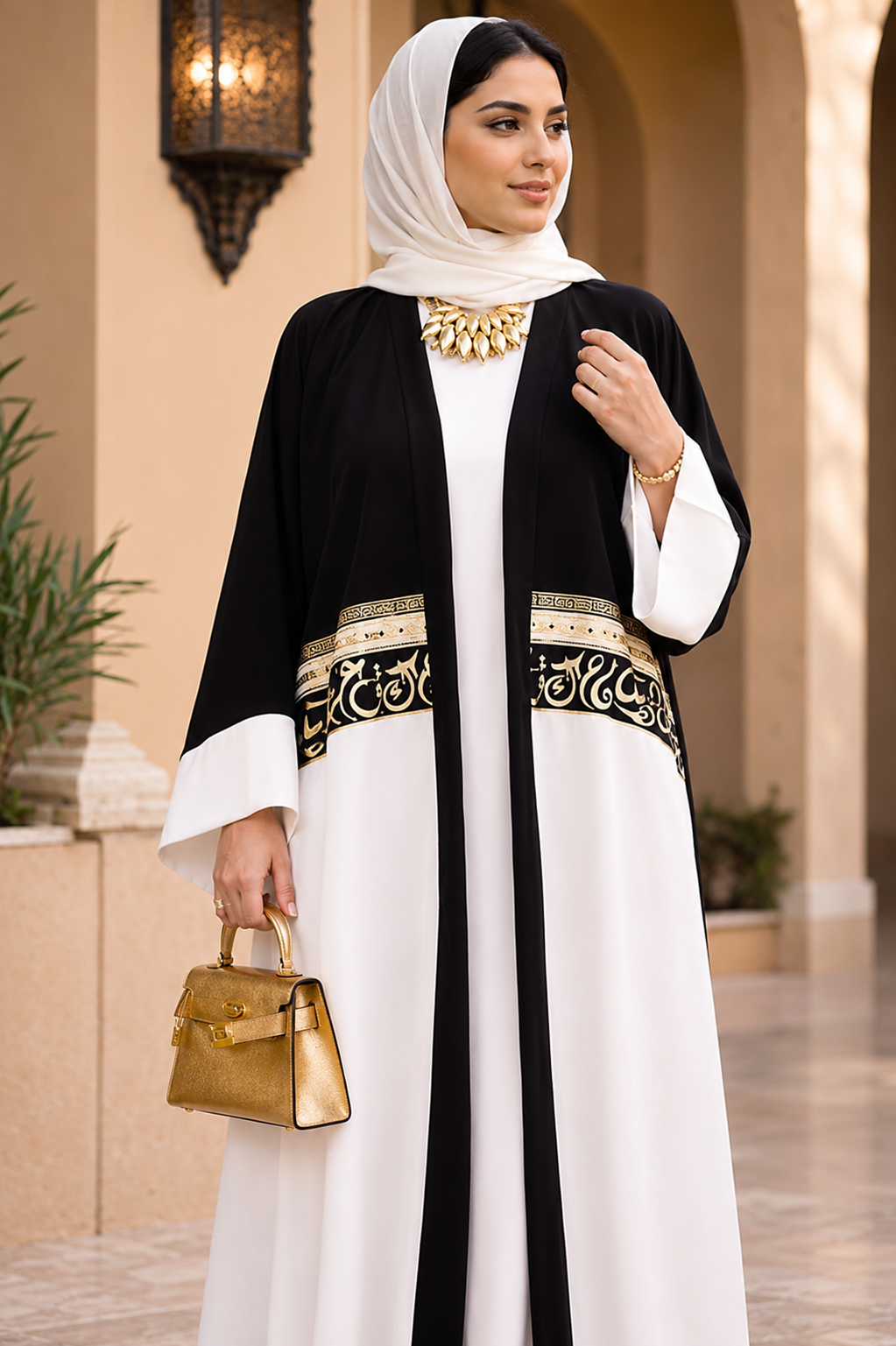 Noir Ivory Arabic Luxe Abaya Set
