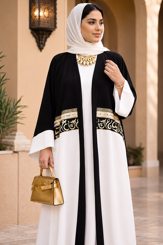 Noir Ivory Arabic Luxe Abaya Set