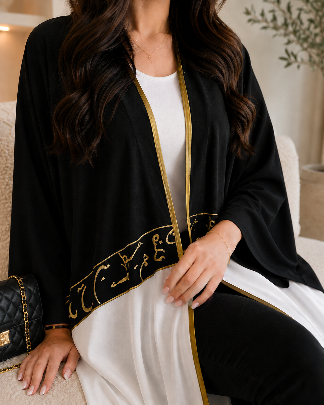 Noir Ivory Luxe Open Abaya