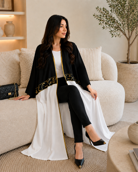 Noir Ivory Luxe Open Abaya