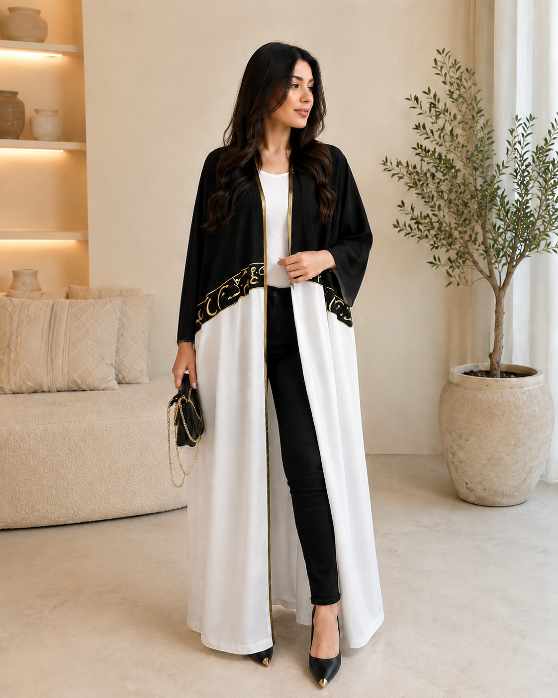 Noir Ivory Luxe Open Abaya