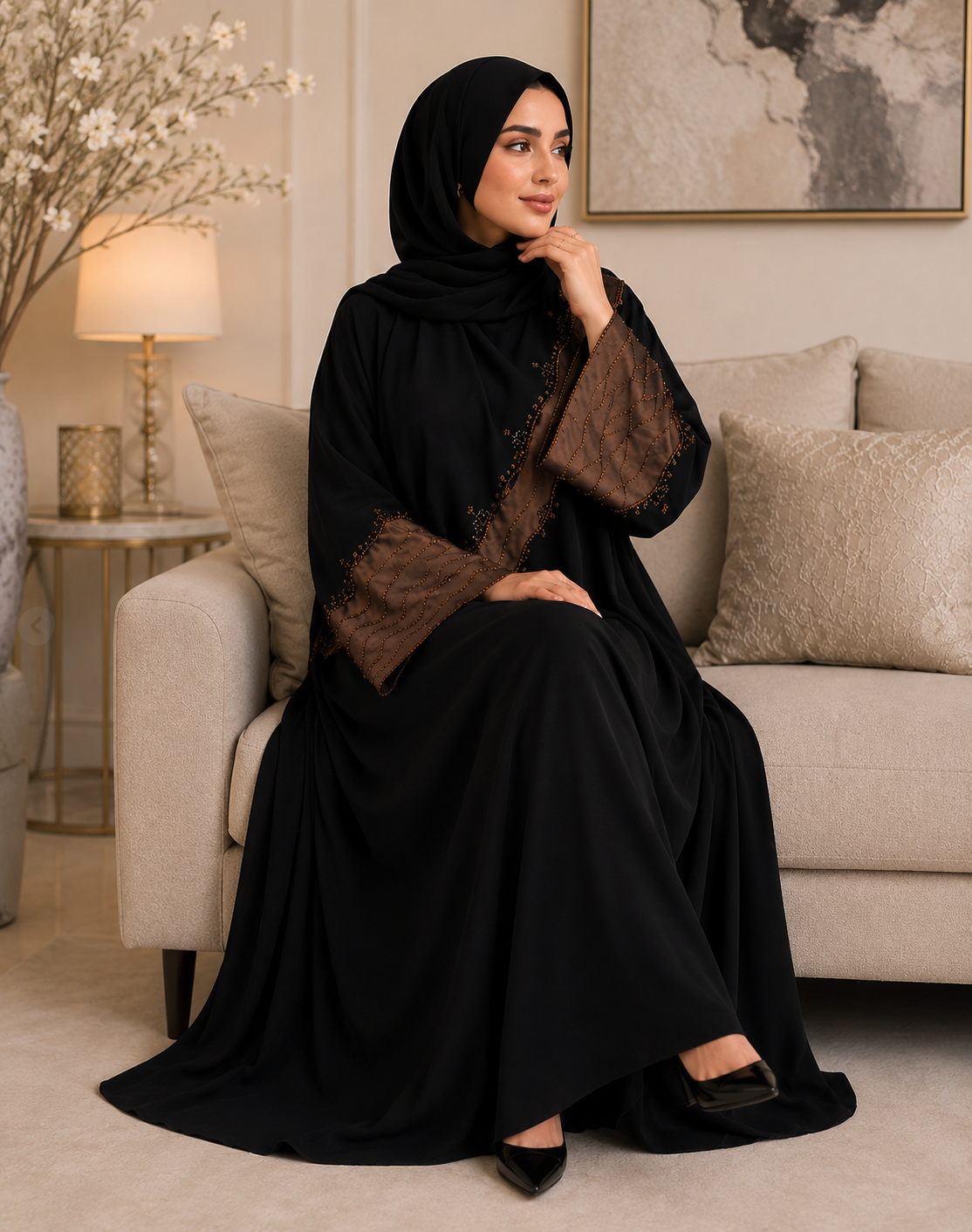 Noir Ember Embellished Abaya