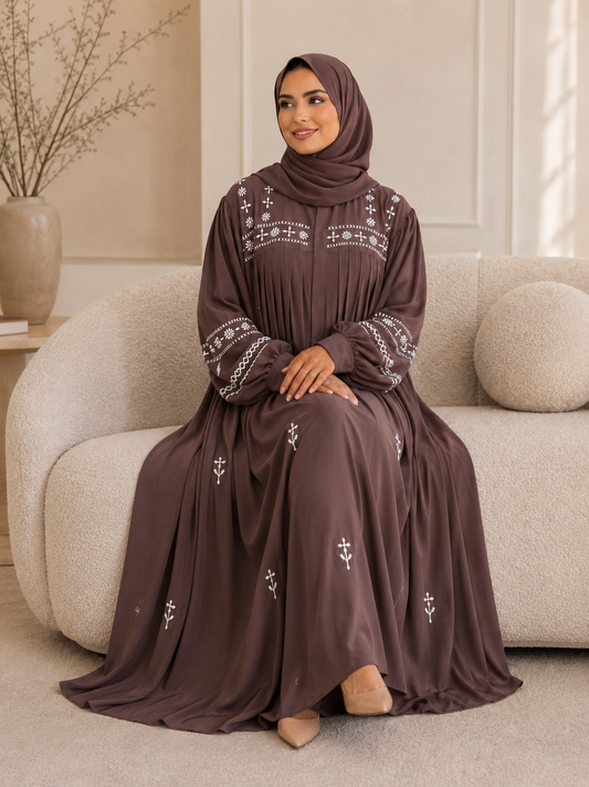 Nooré Pleated  with beautiful embroidery Abaya