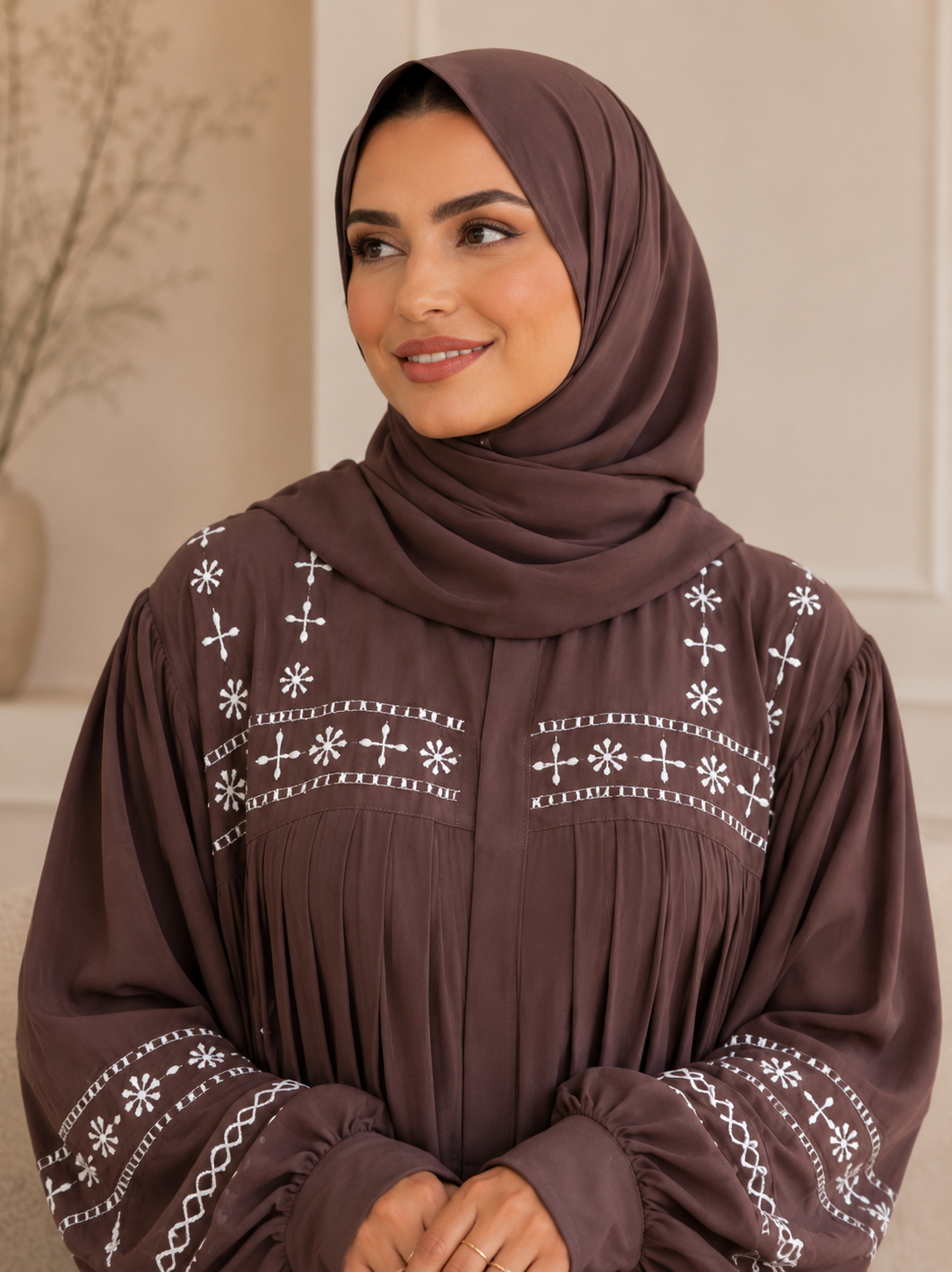 Nooré Pleated  with beautiful embroidery Abaya