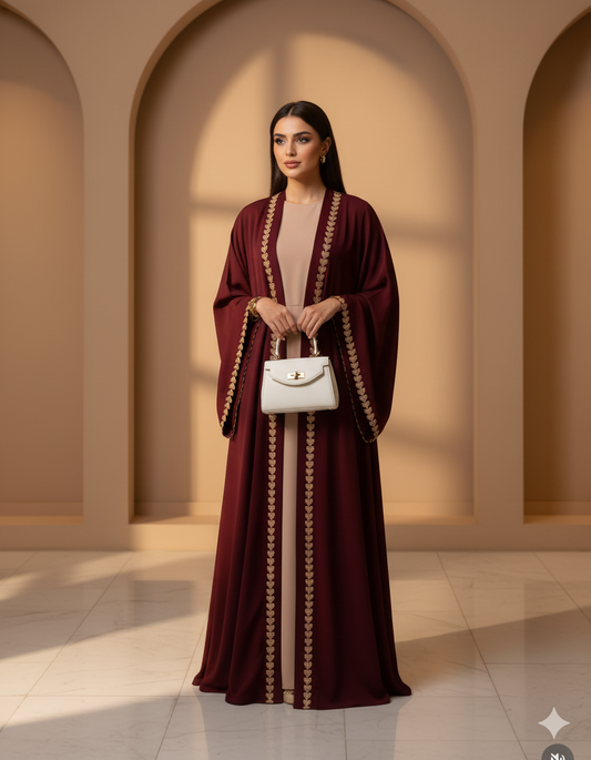 Noor Luxe Three-Piece Modest Embroidery Abaya coustomiz available black colour available