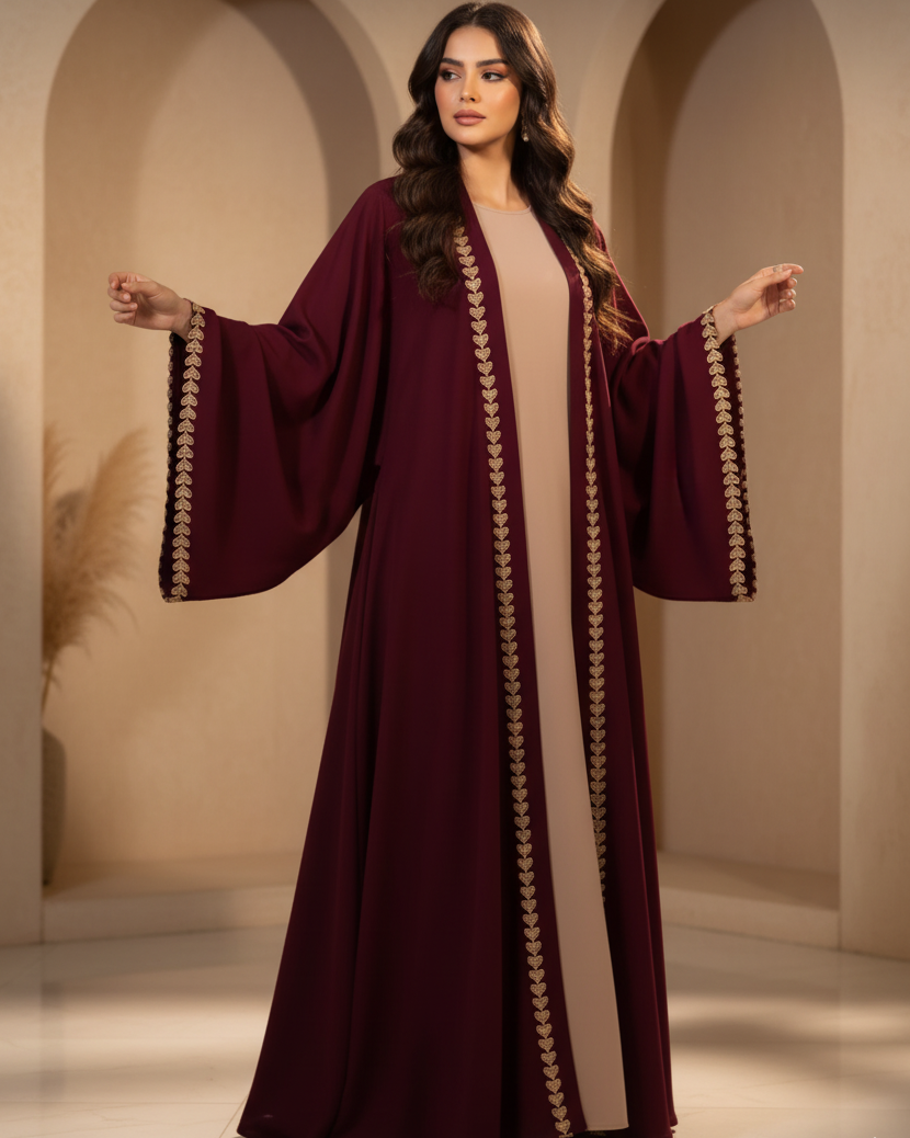 Noor Luxe Three-Piece Modest Embroidery Abaya coustomiz available black colour available