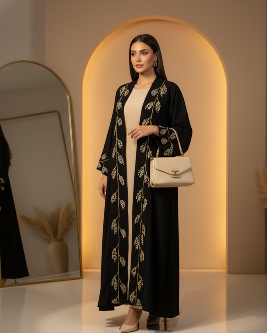Golden  black Hand work Abaya Set coustomiz available