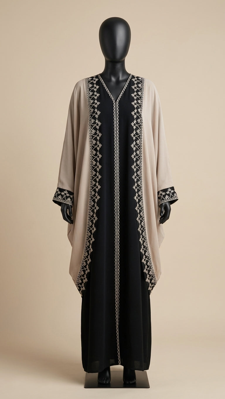 Elegant Two-Tone Kaftan Abaya. Material zoom coustomiz available