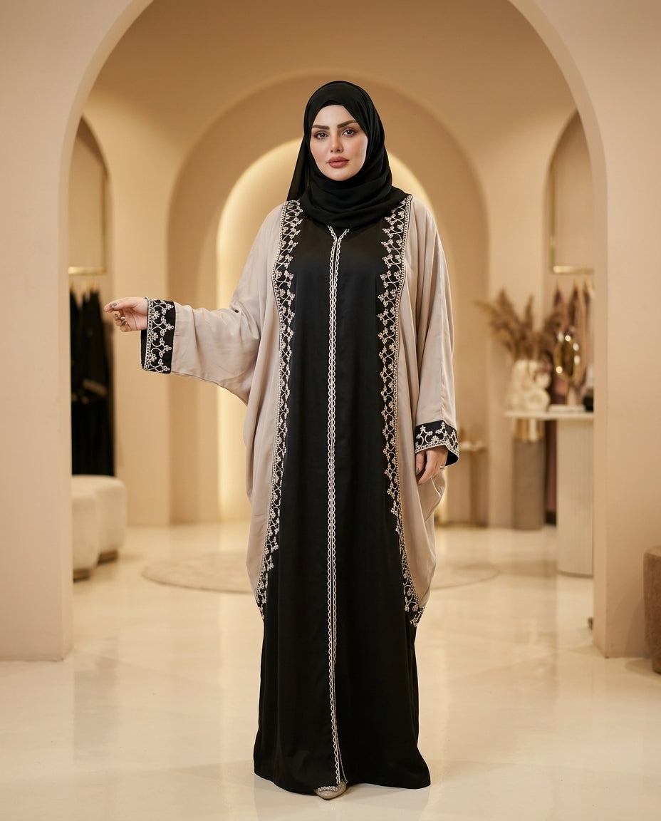 Elegant Two-Tone Kaftan Abaya. Material zoom coustomiz available