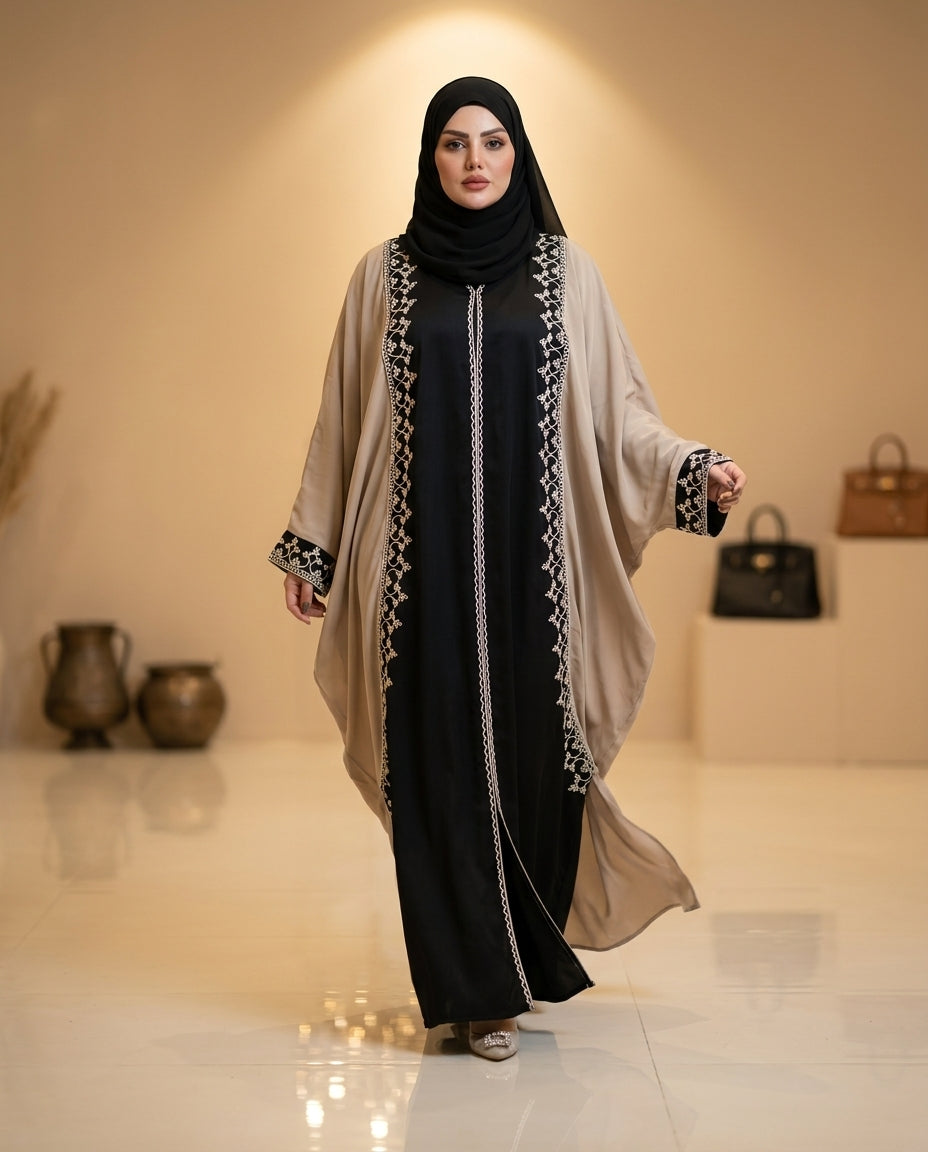 Elegant Two-Tone Kaftan Abaya. Material zoom coustomiz available