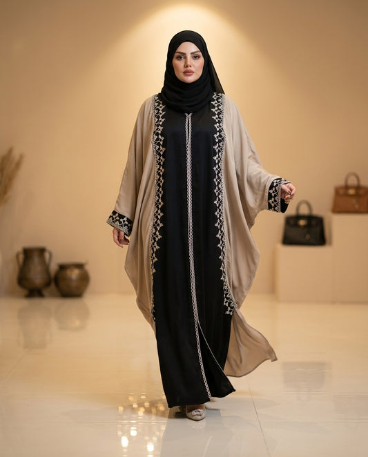 Elegant Two-Tone Kaftan Abaya. Material zoom coustomiz available