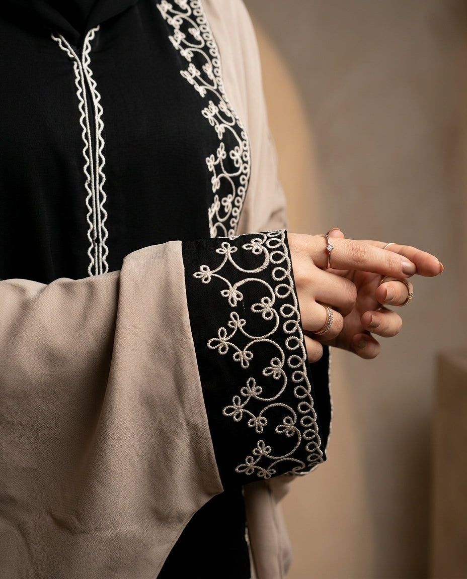 Elegant Two-Tone Kaftan Abaya. Material zoom coustomiz available