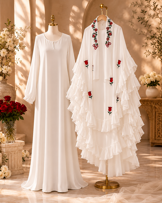Abaya Al Jalilah – Luxury Layered Rose Khimar Set